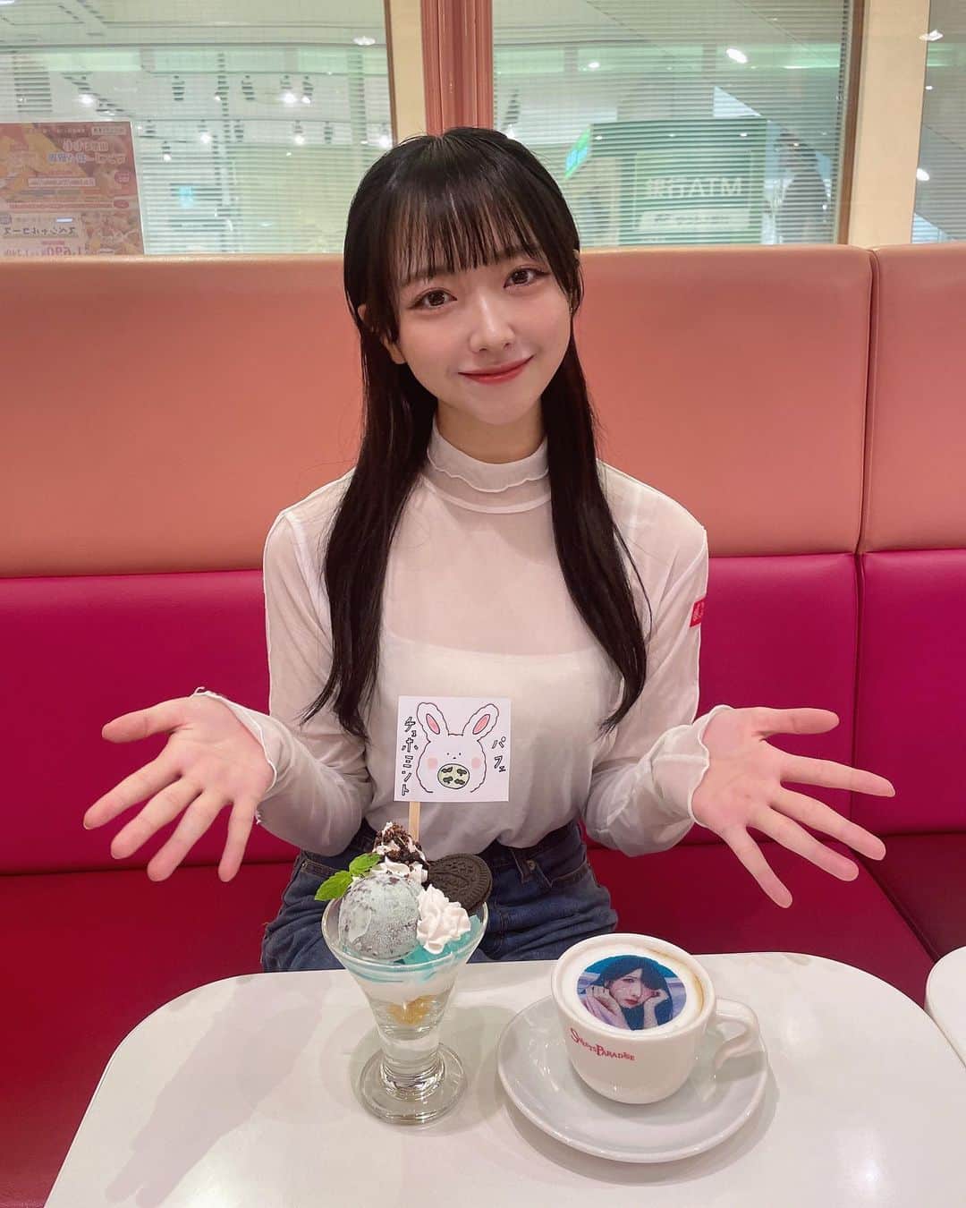 石田千穂のインスタグラム：「スイーツパラダイス×STU48 コラボカフェ行ってきました！ 最後😹 #スイパラ #STU48」