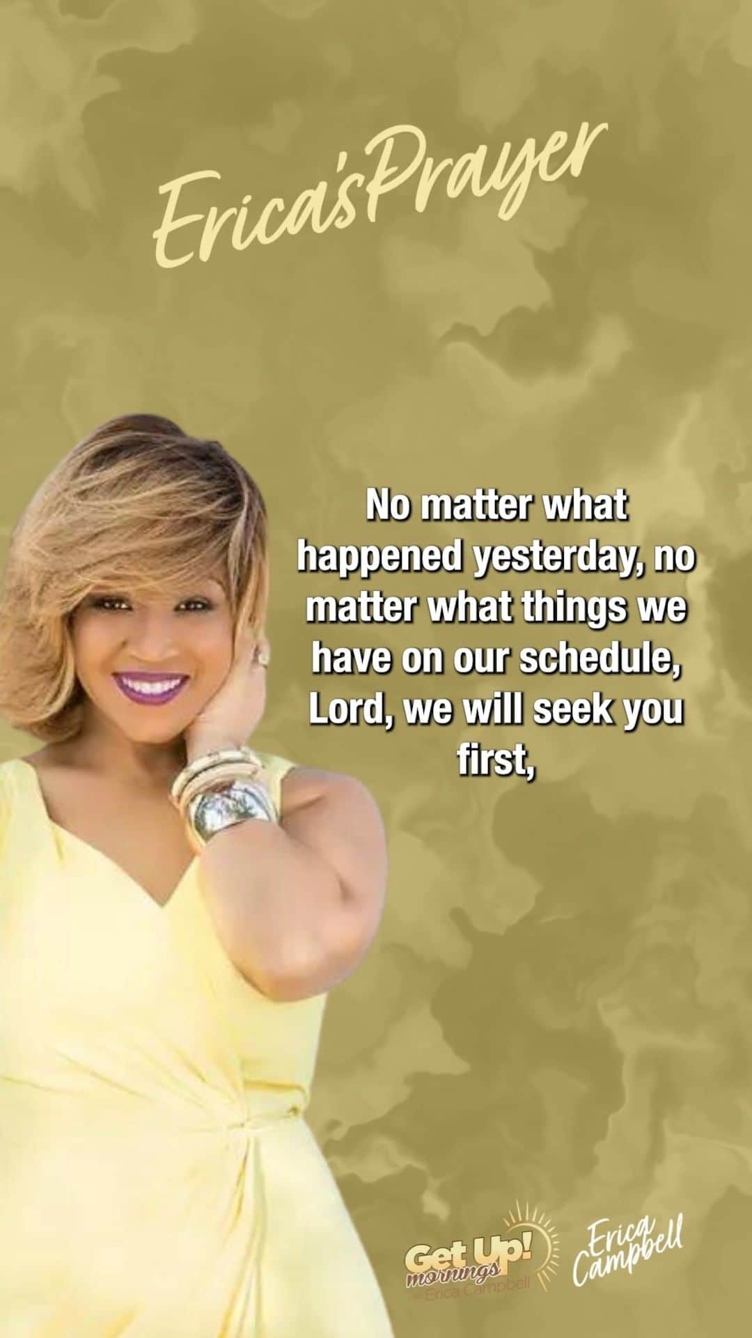 エリカ・キャンベルのインスタグラム：「No matter what things we have on our schedule, Lord, we will seek you first, trust in you, rest in you, lean on you, knowing that you are a faithful God. You are a good God. We thank you that you know the beginning from the end, so even if we don't know, you know.   #EricaCampbell #EricasPrayer #GetUpErica」