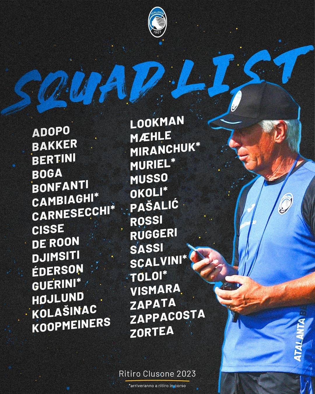 アタランタBCのインスタグラム：「Questi i nerazzurri convocati per il ritiro di @comune.clusone! ⛰  Here's the Nerazzurri squad for the training camp in Clusone! 👥  #GoAtalantaGo ⚫️🔵」