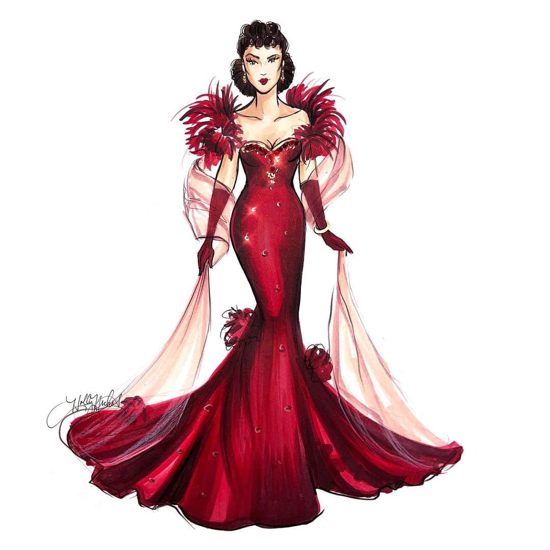 Holly Nicholsのインスタグラム：「Vintage Fashion, Scarlett 🥰❤️ #scarlettohara #vivienleigh #vintagefashion #fashionillustration #oldhollywood #copicmarkers」