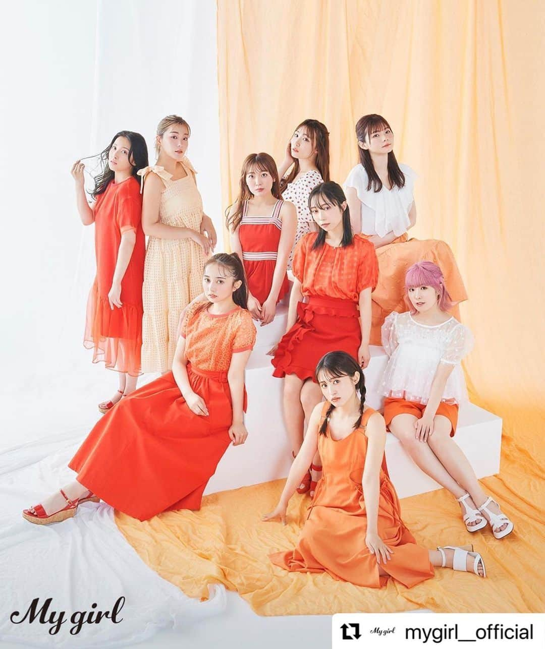 高槻かなこのインスタグラム：「発売中🧡 #Repost @mygirl__official  ・・・ Aqours / My Girl vol.37 👉 @mygirl__official   Photographer @suguru_kumaki   Stylist @kasaharayuri_st   Hair make @tanakaaa1027  @kitagawa_megumi  @hitomi_hairmakeup  @saya___1110  @c.mien  @konomi.hm  @yuki.1754   #Aqours #lovelive #yohane #幻日のヨハネ #小林愛香 #高槻かなこ #小宮有紗 #降幡愛 #伊波杏樹 #斉藤朱夏 #諏訪ななか #逢田梨香子 #鈴木愛奈 #cover #fashion #portrait #photography #voiceactor #声優 #magazine #cool #beautiful #cute #anime #game #mygirl」