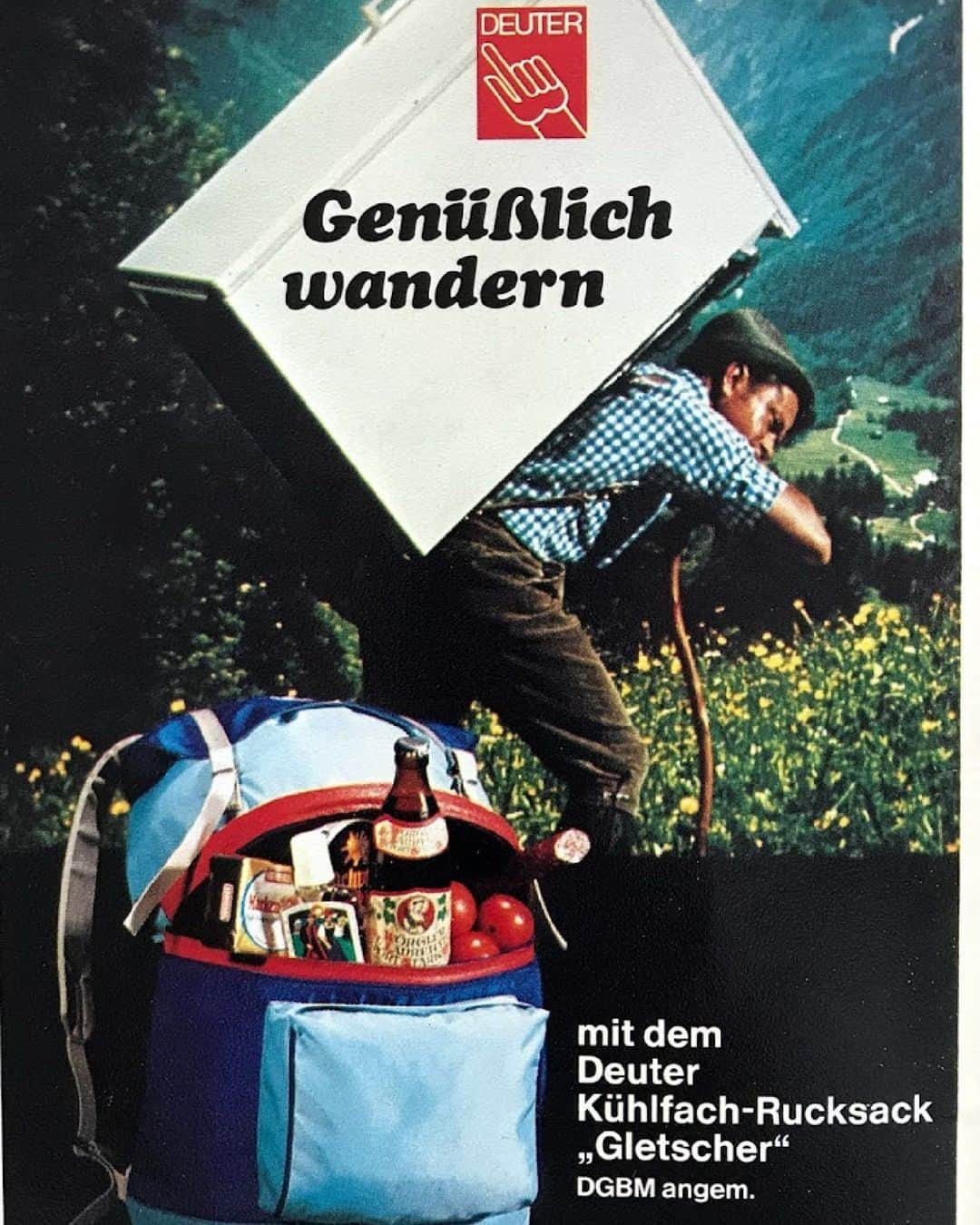 ドイターのインスタグラム：「Nothing worse than a warm drink during this heat wave! 😅🌡️🔥   Back in the day we came up with the prime solution: the deuter freezer-backpack "Glacier". Enjoy your summit view with a cool refreshment 🍹❄️  Should we bring back this gem? 😏 Let us know! 👇  #keepyourcool #beattheheat #deuter #deuterforever」