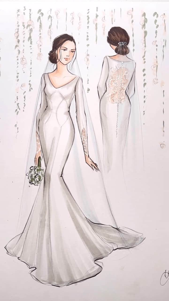 Holly Nicholsのインスタグラム：「Famous Dresses: Bella Swan’s wedding gown 🤍 #twilight #bellaswan #edwardcullen #breakingdawn #asmr #copicmarkers #relaxing」