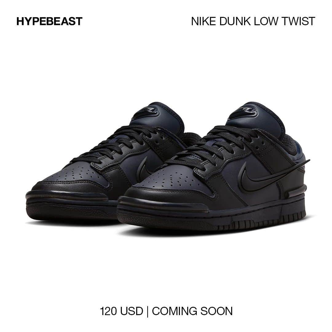 HYPEBEASTさんのインスタグラム写真 - (HYPEBEASTInstagram)「@hypebeastkicks: @nike is showing no signs of slowing down when it comes to its output of Dunks. The shoe has dominated the sneaker space throughout this decade with collaborations and a range of variants created to modernize the timeless silhouette.⁠ ⁠ Now, the Swoosh is introducing the Dunk Low Twist, arriving in a “Dark Obsidian” iteration. A leather base dons an almost-black navy hue while leather overlays are coated in a true black finish. Bubble branding is also included at the tongue while the collar sees a patent leather finish.⁠ ⁠ Swipe to get a closer look and expect these to land in the coming months at a price of $120 USD.⁠ Photo: Nike」7月15日 18時31分 - hypebeast