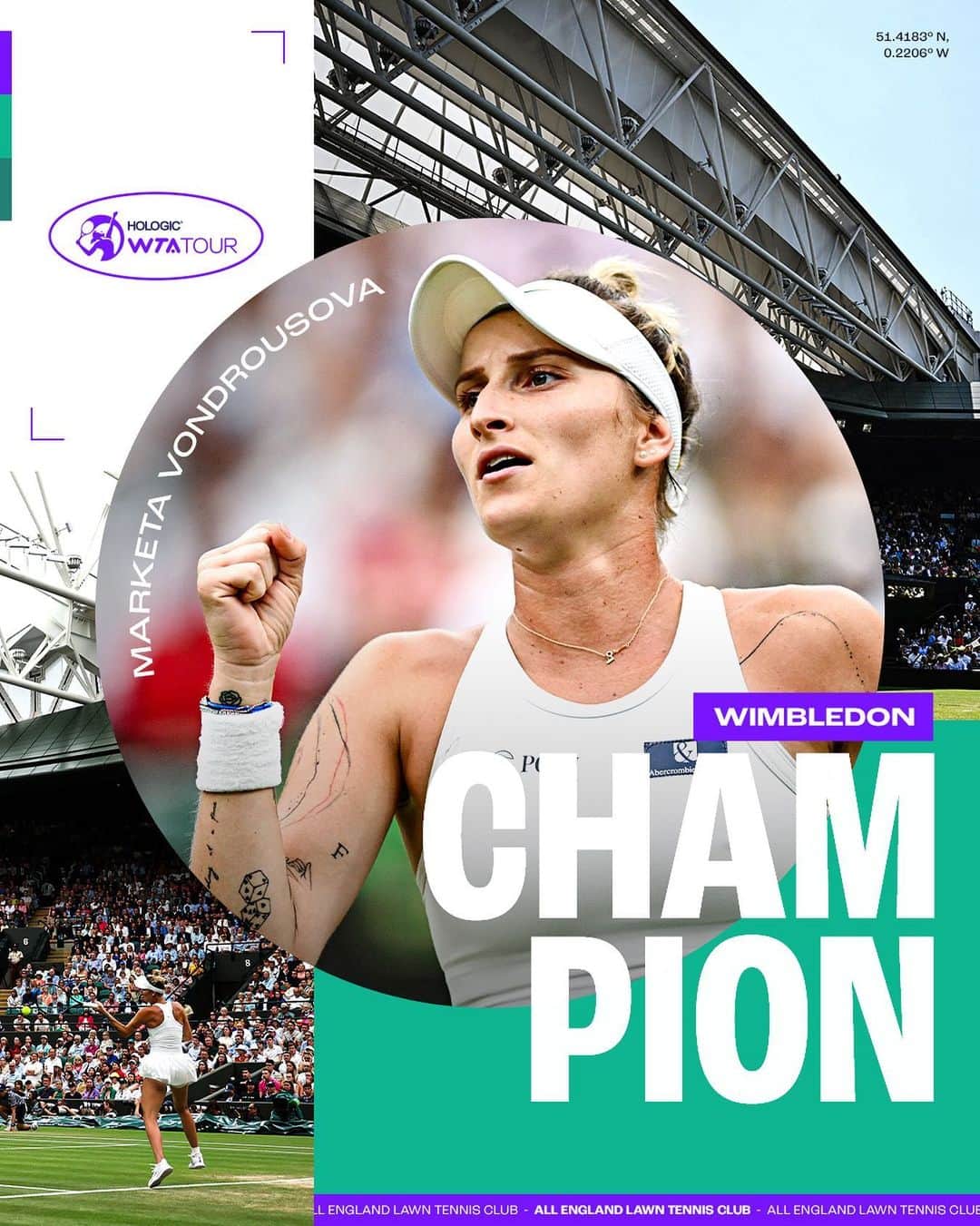 のインスタグラム：「V for Victory 🏆 V for Vondrousova 👊  @marketavondrousova earns her first Grand Slam title!  #Wimbledon」