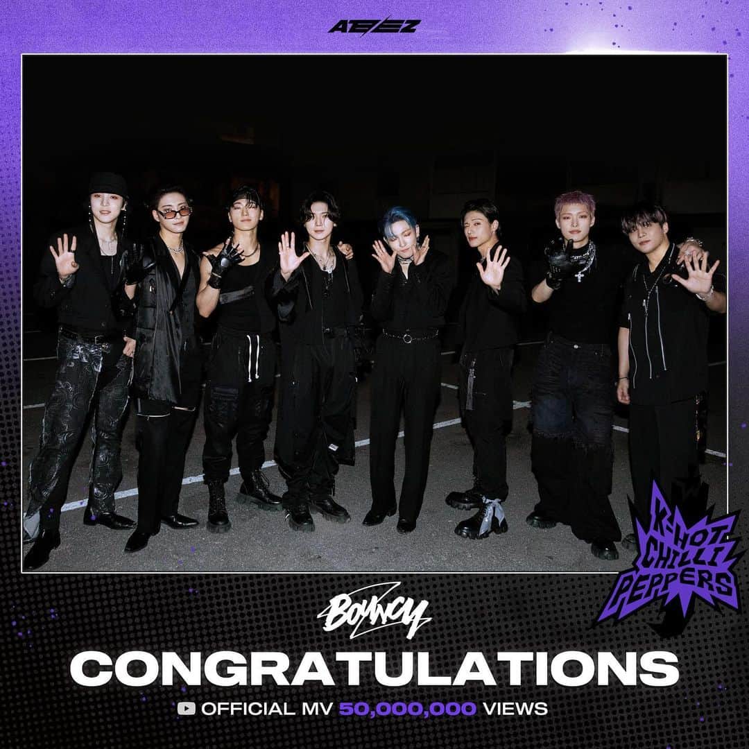 ATEEZさんのインスタグラム写真 - (ATEEZInstagram)「[📢] ATEEZ(에이티즈) - 'BOUNCY (K-HOT CHILLI PEPPERS)' Official MV 50,000,000 Views  ⠀ ATINY의 뜨거운 사랑에 힘입어 'BOUNCY (K-HOT CHILLI PEPPERS)' 뮤직비디오 5천만뷰 달성!  ATEEZ에게 꾸준한 관심과 사랑 부탁드립니다❤ ⠀ ▶️ youtu.be/U0G5OA6ZH5w ⠀ #BOUNCY #ATEEZ #에이티즈 - [📢] ATEEZ(에이티즈) - 'BOUNCY (K-HOT CHILLI PEPPERS)' Official MV 50,000,000 Views  ⠀ 'BOUNCY (K-HOT CHILLI PEPPERS)' Music Video reached 50 million views with ATINY's constant love!🎉  Please show a lot of love and support for ATEEZ❤ ⠀ ▶️ youtu.be/U0G5OA6ZH5w ⠀ #BOUNCY #ATEEZ #에이티즈」7月16日 0時20分 - ateez_official_