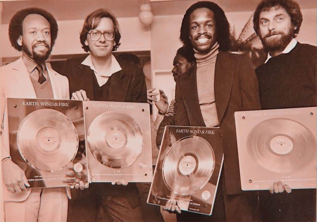 アース・ウィンド・アンド・ファイアーのインスタグラム：「#TB Receiving Gold records for our 1979 album ‘I Am’ in Hilversum, Netherlands.」