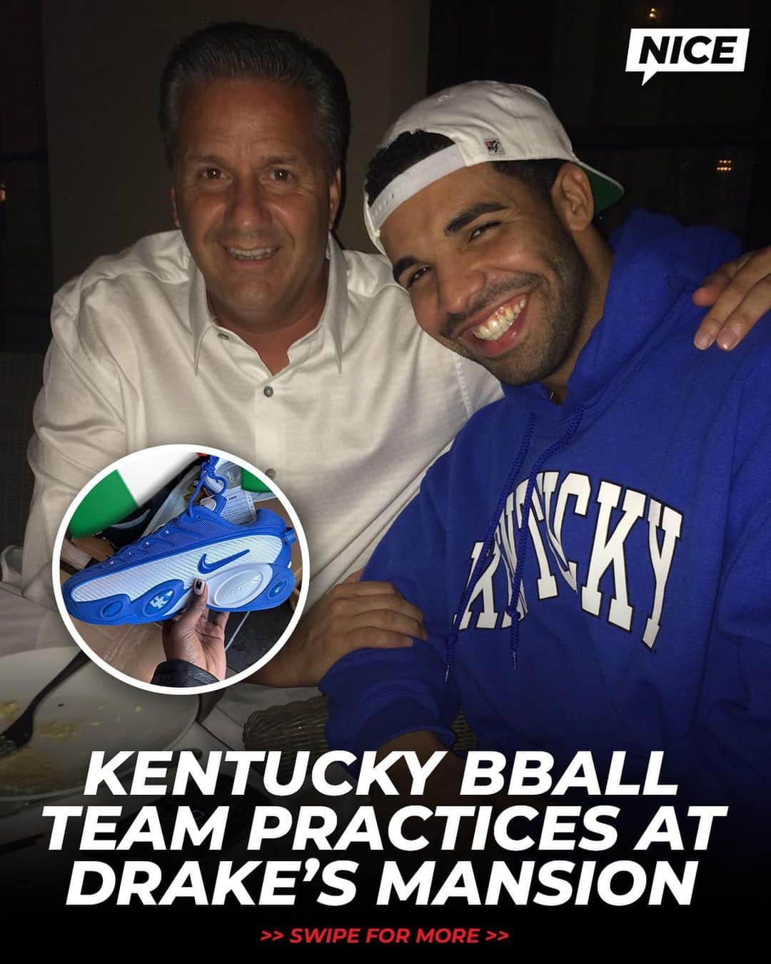 Nice Kicksさんのインスタグラム写真 - (Nice KicksInstagram)「And I rock Kentucky blue 😼🔵 Drake really let the @kentuckymbb team pull up to his mansion to practice and @lilyachty revealed a new UK Nike x NOCTA Glide PE 👀  🎥: @danielhagerksr/TW」7月16日 3時14分 - nicekicks