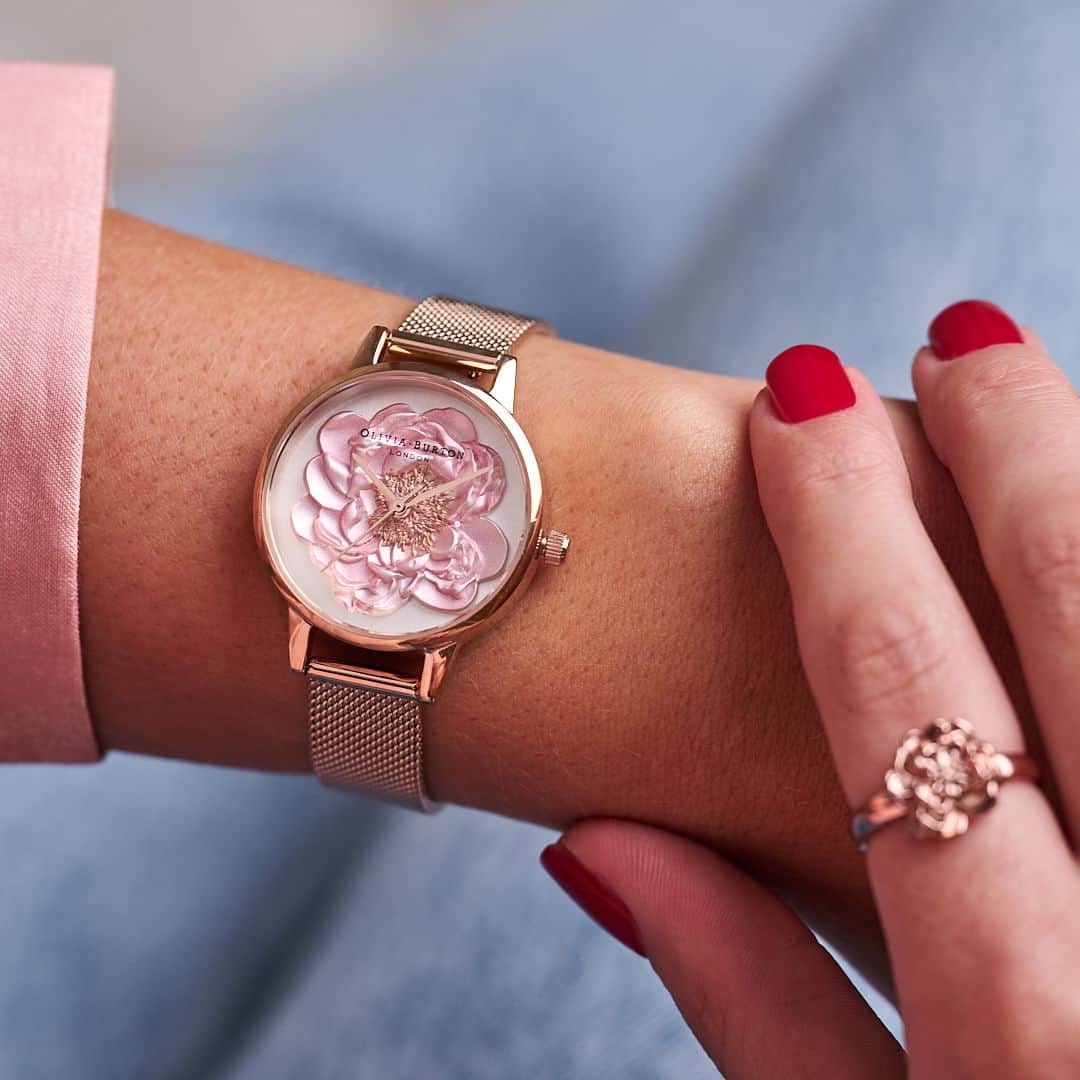 Olivia Burtonのインスタグラム：「"Florals for spring? Groundbreaking" - Miranda Priestly  Good thing it's summer! Our limited-edition timepiece with a 3D blossom design is here to break the rules.  Tap to shop  #OliviaBurtonLondon」