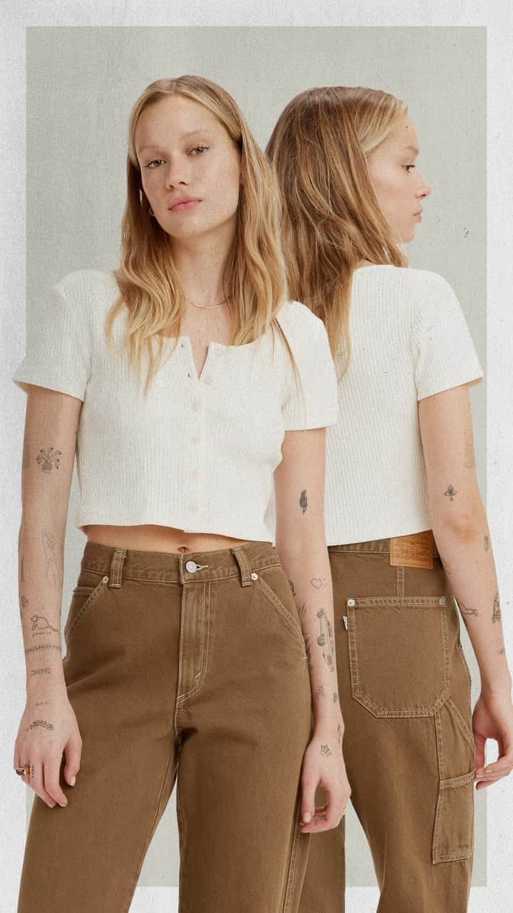 Levi’sのインスタグラム：「Hey, Rach! 👋 Our totally lovable ’90s-style crop top in a comfy, sweater-y knit. Rach is a friend indeed to high-rise jeans (extra points if acid-washed).  Head to stories + link in bio to shop.」