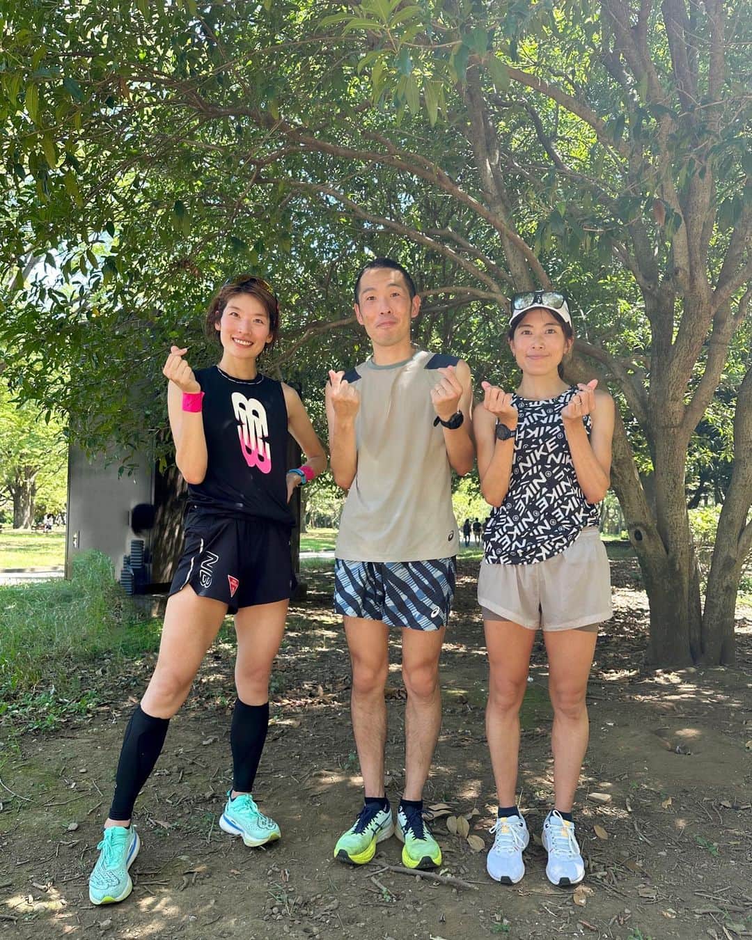 西谷綾子のインスタグラム：「🌳 @gambaleyusuke 20km走🏃‍♀️ 今日はいつも元気で面白い😆 いろんな大会で優勝を飾る🏆🥇 コモディイイダ所属の @yukie__nagata ちゃんと！🫰 ゲストペーサー🏃‍♀️ 私は5:15/kmでしたー！  めちゃくちゃ暑かったねー🥵🫠 暑い中本当にお疲れ様でした！！🥹  20km出来なかったことに落ち込まず 体の声を聞いて今日のベストを尽くした自分を 沢山褒めてあげてくださいね🫶 疲れを長引かせないように しっかりケアすることを考えようー！！🐾 今は怪我せずにできる範囲で積み重ねることが大事！🤝🥹  暑い、キツイ、苦しいー！けど 楽しむ気持ち忘れずにーー🥰🫶  来週は1km×5本のインターバルよ🥳 スピード練ドキドキするよねー！大丈夫！ みんなで励まし合いながらがんばろうー♡」