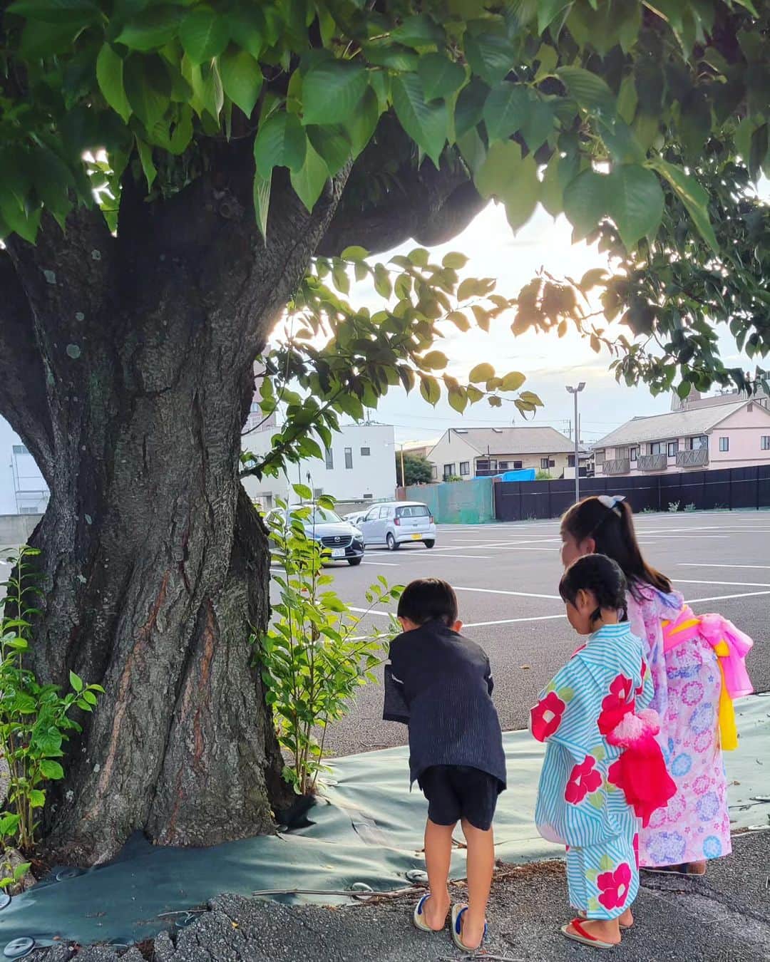本仮屋リイナのインスタグラム：「娘とするお祭りのお支度が、こんなにたのしいと思いませんでした🥹🏮👘🩷⁡🌿‬⁡ #長男待ちくたびれ⁡ ⁡#自分はボサボサ」