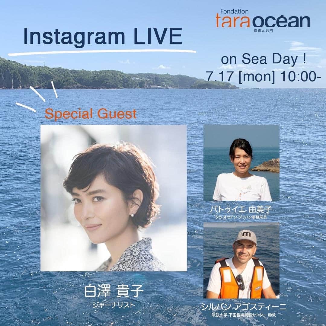 白澤貴子のインスタグラム：「ついに海の日は明日！ 朝10時から伊豆・下田からお届けします♡ 一緒にマイクロプラスティック採取の擬似体験をしたり、プランクトンの様子などを観察しましょ！  これまでのインスタライブや活動も #Taraocéan_et_Takako にまとめました！」