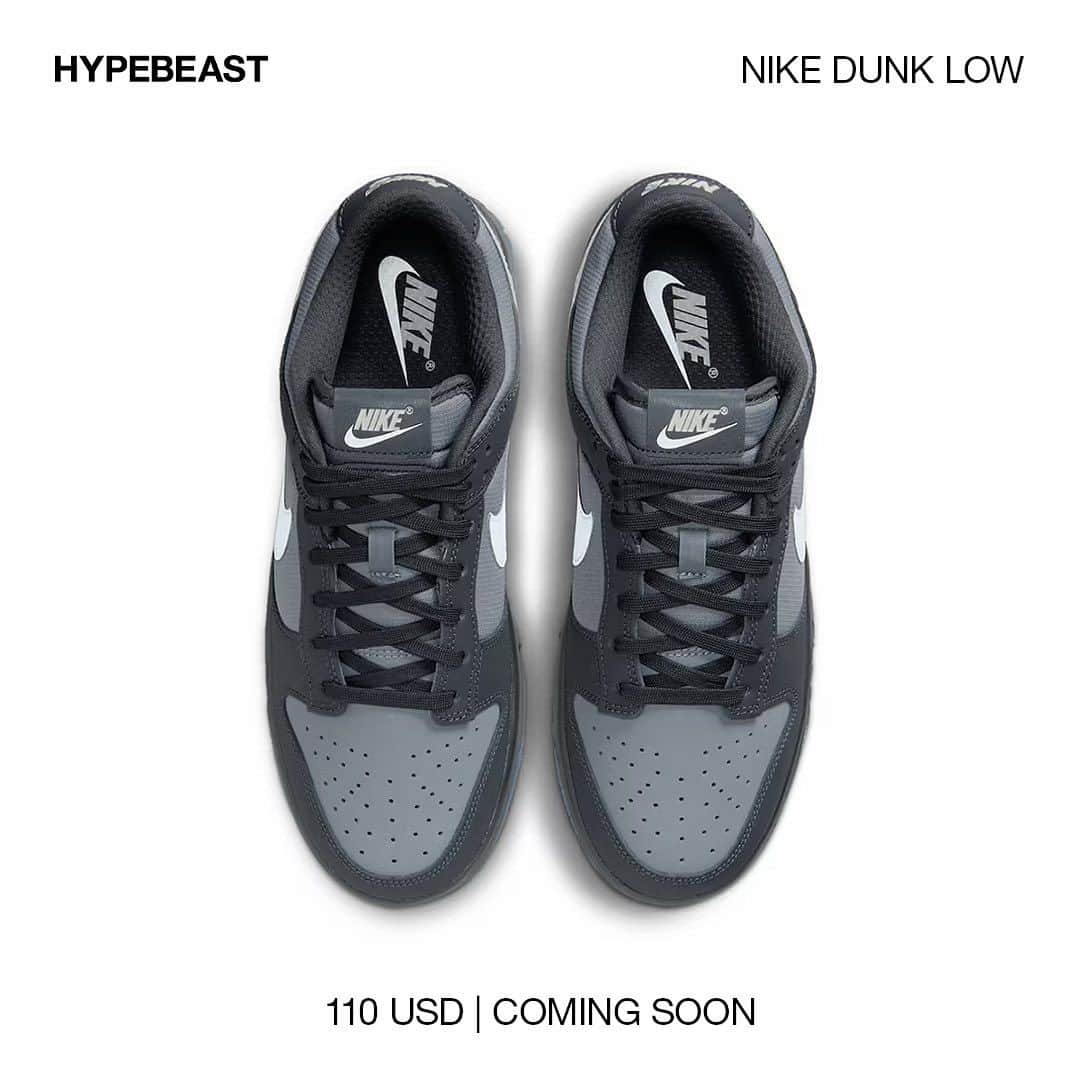 HYPEBEASTさんのインスタグラム写真 - (HYPEBEASTInstagram)「@hypebeastkicks: @nike gives the Dunk Low a stealth touch for its upcoming rendition, with the “Anthracite” colorway.⁠ ⁠ This particular iteration features a gray ripstop base that complements the anthracite nubuck overlays to give the shoe its dark and moody aesthetic. Constructed with a combination of leather and mesh, the Swoosh contrasts against the dark tones in a crisp, white. The sides also feature 3M reflective detailing. Lastly, the “NIKE” branding is embroidered on the heel in gray while the shoe sits atop an anthracite midsole and blue semi-translucent outsole.⁠ ⁠ Look for the pair to arrive in the coming months at select retailers and online at Nike for $110 USD.⁠ Photo: Nike」7月16日 19時42分 - hypebeast