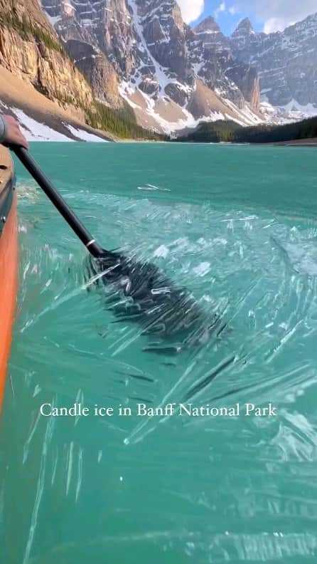 Padgramのインスタグラム：「We found candle ice at Moraine Lake back in May. This was one of my favourite adventures of summer so far.✨  Fun times with @hannahkeiver & @timbanfield  Congrats to 🎥@mddyelrck   #pgdaily #pgstar#pgcounty #sea #planetgo#planet #planetearth #amazing #awesome #nature #ice」