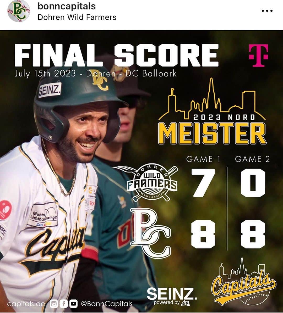 村田透さんのインスタグラム写真 - (村田透Instagram)「昨日がレギュラーシーズン最終戦でダブルヘッダーでした。その1試合目で勝利しディビジョン優勝が決まりました。自分は2試合目で先発し5回、0点、1安打、3三振で勝ちました。レギュラーシーズンで5先発し5勝でした。来週から始まるプレーオフにはこれまで以上に勝利に貢献できるようにしたいと思います。 昨日の試合の球場は映画フィールドオブドリームスに出でくるものに似ていると言われているようで球場はとうもろこし畑や緑に囲まれているところで凄く幻想的でした。人口も900人程で小さな町でそんな貴重な体験もできた1日でした。 #bonncapitals #germany #村田透」7月16日 23時37分 - toru_murata520