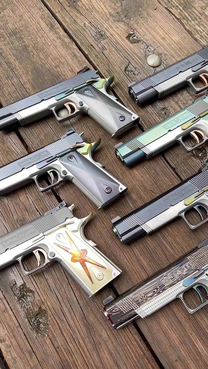 ウエストコーストチョッパーズのインスタグラム：「Seven JJFU CISCO 1911’s  (3) 10mm (4) 45acp  All built with Love.  www.JJFU.com」