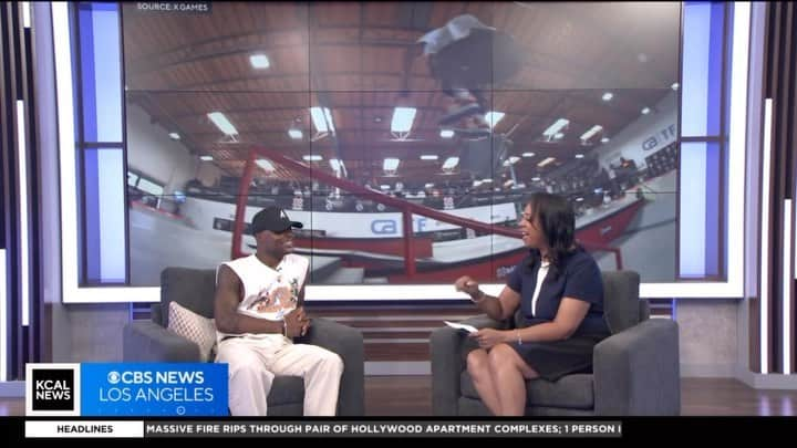 ダショーン・ジョーダンのインスタグラム：「Thank you for having me  @cbsnews @cbssports @amyjohnsontv @xgames Good times talking about Skateboarding, Life, & Music, Big love! 🙏🏾✨ link in my bio to watch the whole interview」