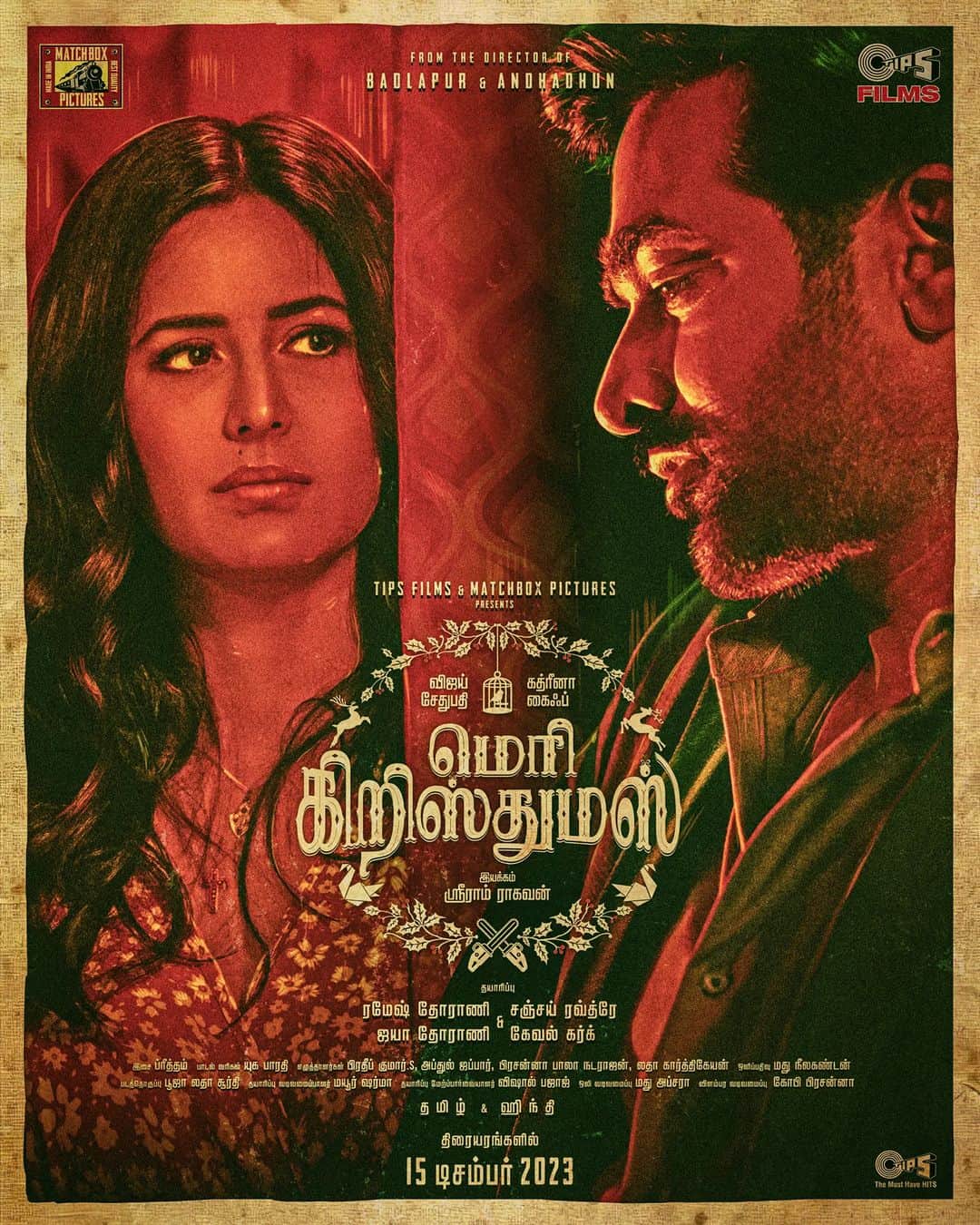 カトリーナ・カイフのインスタグラム：「This year you get to say #MerryChristmas on 15th DECEMBER in cinemas near you.  #SriramRaghavan @tipsfilmsofficial @matchboxpix @rameshtaurani @sanjayroutraymatchbox @jaya.taurani #KewalGarg @actorvijaysethupathi @katrinakaif @radhika_sarathkumar #KavinBabu @actor_shanmugaraja @ashwinikalsekar #RajeshWilliams @radhikaofficial #PariSharma @ipritamofficial @yughabharathi #PoojaLadhaSurti #ThiagarajanKumararaja #PratheepKumar.S @abduljabbar_offl #PrasannaBalaNatarajan @latatudinal @mayursharma22011 #MadhuApsara @vishal_bajaj_1603 @daniel.b.george @gopiprasannaa @anaitashroffadajania @imdeepavenkat @gayathrieshankar  Music on @tipstamilofficial @tips  #MerryChristmas」