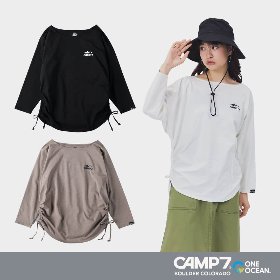 Right-onのインスタグラム：「. CAMP7から水陸両用ドルマンTシャツが登場!!  ・丈夫で水に強く、軽いポリエステル素材。 ・アウトドアやレジャーにも大活躍。  【ブランド】CAMP7 【品番】CP4402432009 【カラー】ホワイト/ブラック/ベージュ  #ライトオン #righton #camp7 #outdoor #outdooritem #oneocean #レディースファッション #レディースコーデ #トップス #アウトドアアイテム #アウトドア #ドルマンTシャツ #水陸両用 #ワンオーシャン」