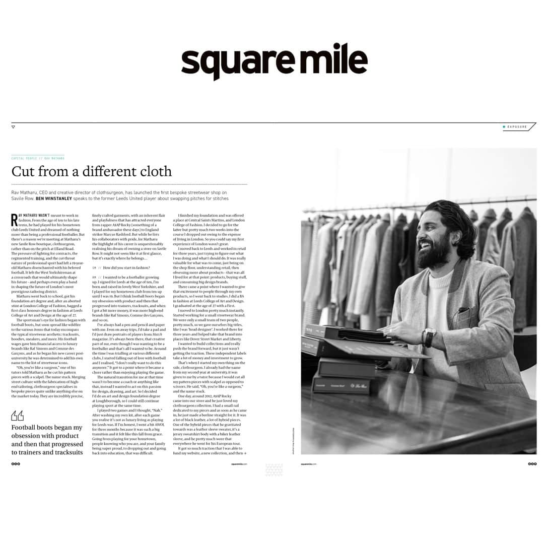 クロスサージョンのインスタグラム：「SQUARE MILE  Creative Director, Rav Matharu on his history, craft and determination with clothsurgeon on Savile Row.  @squaremile  @matharu_rav   #clothsurgeon #savilerow #bespoke」