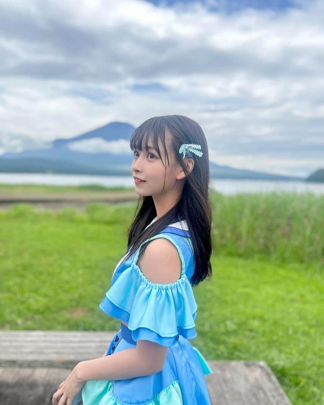 AIRIさんのインスタグラム写真 - (AIRIInstagram)「山中湖二日間楽しかったなあ♡ 夏！！！！ 景色素敵過ぎた！！！ . .  PiXMiX #アイドル #ピクミク #偶像 #衣装  #かわいい #お気に入り #ワンピース #Japan #水色 #Blue #シースルー #カラフル #富士山 #fujiyama #ツインテール#my #favorite #costume #pastel #大学生 #jd  #hair #高校生 #ベレー帽 #夏 #summer #山梨 #山中湖 #yamanashi」7月17日 21時06分 - aylin200442