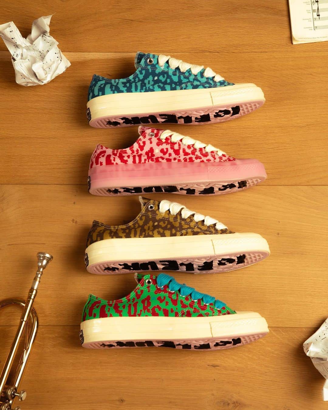 converseのインスタグラム：「The latest Converse x @lefleur Chuck 70s have arrived, featuring @feliciathegoat’s signature digi-leopard print in 4️⃣ bright colors.  Swipe to see how Tyler styles his pair 👉  Available July 20 on Converse.com.」