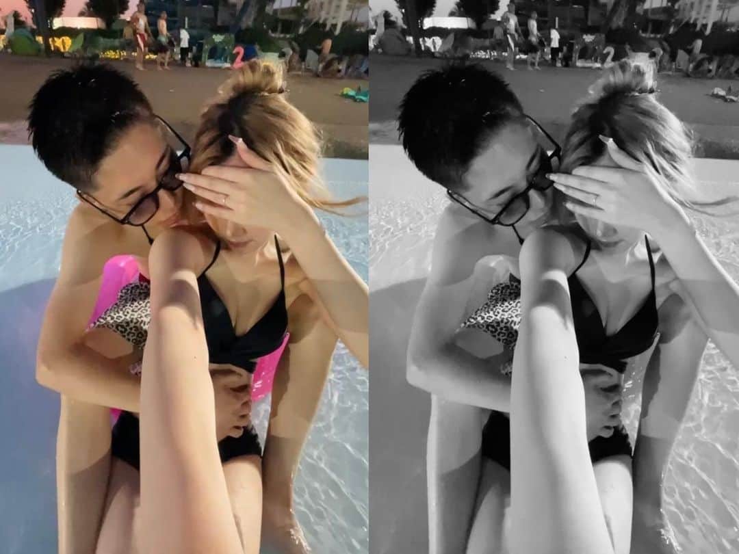 平野夢来（ゆぴぴ）のインスタグラム：「Night pool 2🌉🤎 . . . #カップル#ナイトプール#よみうりらんど」