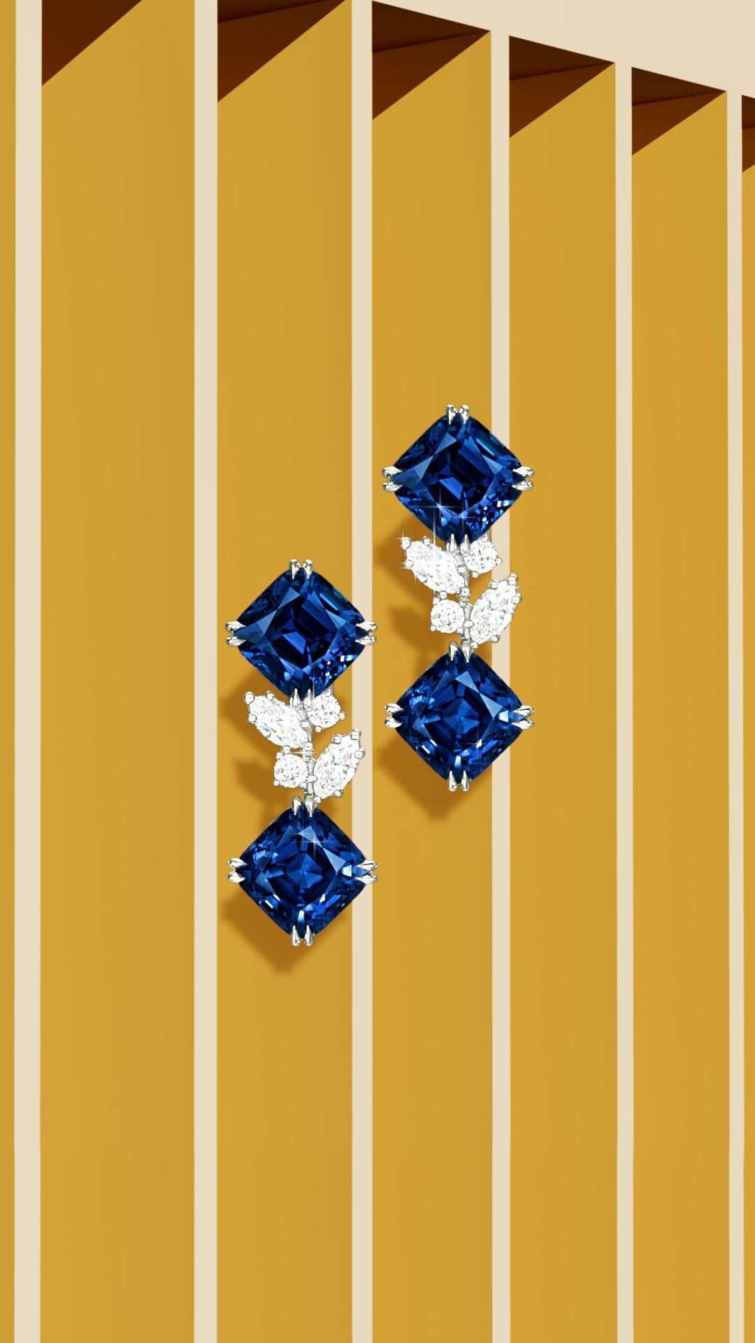 ハリー・ウィンストンのインスタグラム：「Dive into breezy elegance with radiant sapphires and sparkling diamonds. Tap the link in bio to explore timeless jewelry for your summertime look. #HarryWinston #WinstonHighJewelry」