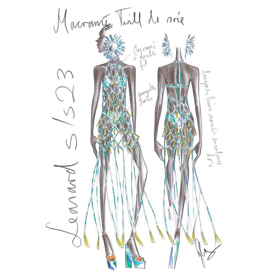 のインスタグラム：「Croquis par Georg Lux pour LEONARD SS23 THE LAGOON * Sketch by Georg Lux for LEONARD SS23 THE LAGOON  #LeonardParisSS23 #SpringSummer23 #SS23 #GeorgLux #inspiration #Watercolor」