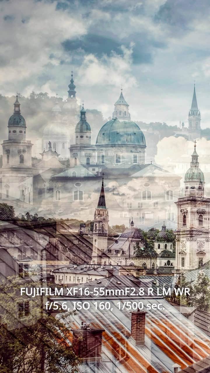 Fujifilm UKのインスタグラム：「Join creative photographer @alex_frederickson_art as she skillfully captures stunning in-camera multi-exposure shots in Salzburg using the X-T4 📸  Continue watching to discover the settings used and the final outcome! 👀  #FUJIFILMXT4」