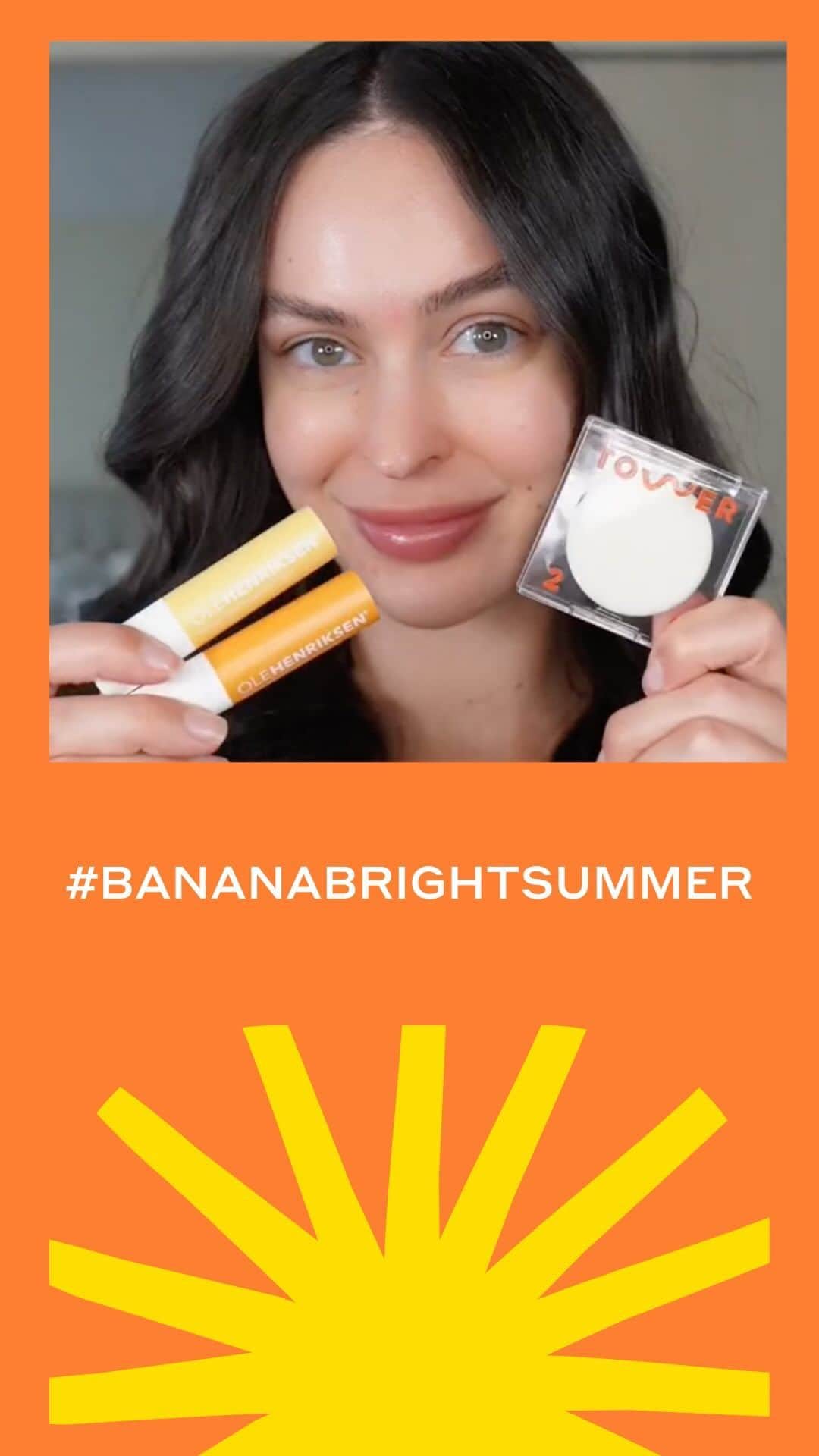 ウラヘンリクセンのインスタグラム：「The easiest summer glow ✨ with @chrissyjeffries using Banana Bright+ Vitamin CC Sticks and @tower28beauty SuperDew Highlight Balm.  Find both products @sephora and @sephoracanada.」