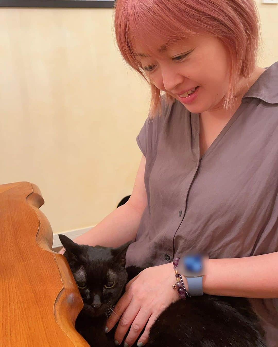 石田燿子のインスタグラム：「夏の東京旅ではりーだー宅のネコたんに癒されまくり🐈‍⬛ 4年ぶりに会ったけど、なんとなく覚えててくれたのかな？  そしてクロネコちゃんといえば、この方にも会いました💛 かわいいわAiRI🫶🏻🫶🏻 突然のお誘いだったのに会いに来てくれてありがとー🫠」