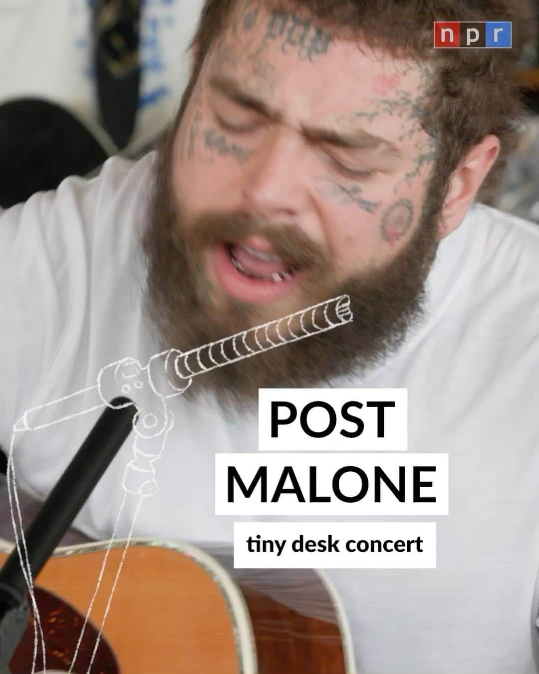 ポスト・マローンのインスタグラム：「#tinydesk • One of the world’s biggest stars performs a few of the world’s biggest songs at the Tiny Desk. ⁠ ⁠ 🔗 Tap the link in our bio to watch @postmalone’s full concert 💙⁠」