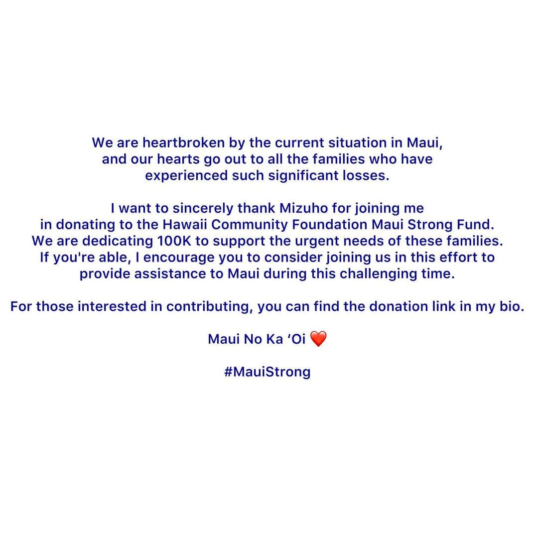 ミシェル・ウィーのインスタグラム：「#MauiStrong Donation link is in my bio 🙏🏼❤️ @hawaiicommunityfoundation」