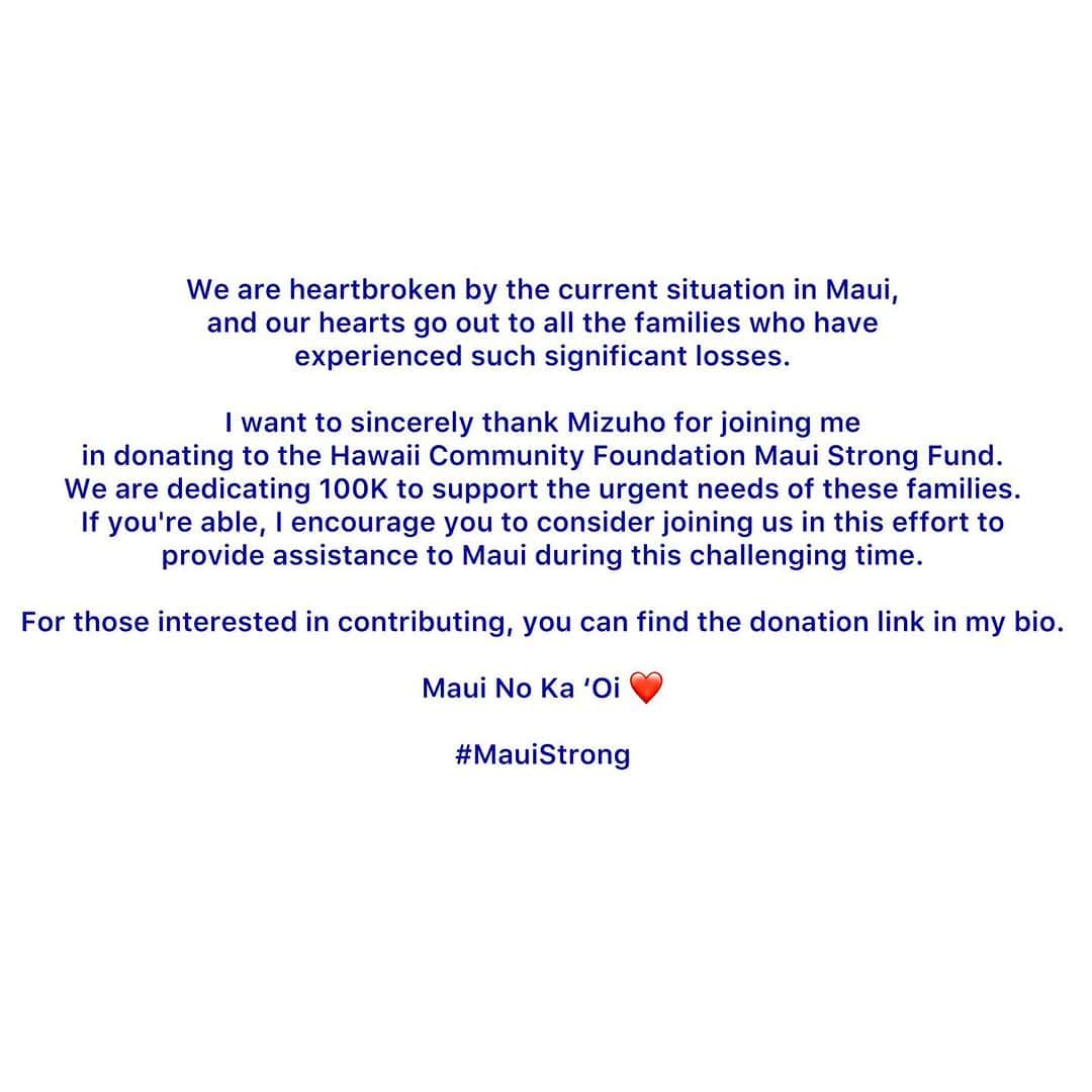 ミシェル・ウィーさんのインスタグラム写真 - (ミシェル・ウィーInstagram)「#MauiStrong Donation link is in my bio 🙏🏼❤️ @hawaiicommunityfoundation」8月16日 2時22分 - michellewiewest