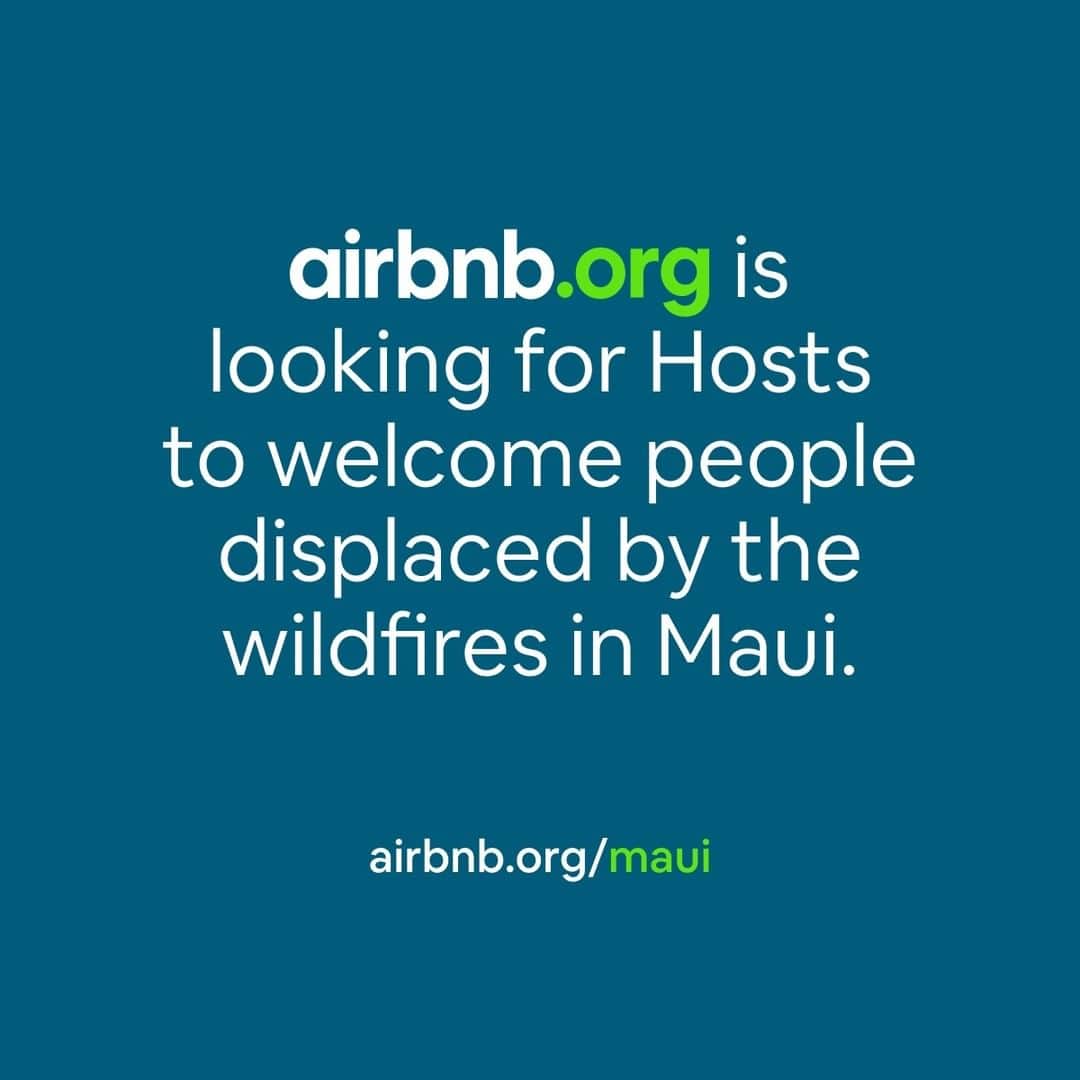 Airbnbのインスタグラム：「Hawai‘i @govjoshgreen and Airbnb.org are committed to providing free, temporary stays for at least 1,000 people displaced by the wildfires in Maui. Airbnb.org will work with its network of Airbnb Hosts and organizations in Hawai‘i to connect people to temporary housing in the coming days and weeks.  If you or someone you know has a space to share, here’s how to help: 1. Sign up through airbnb.org/maui 2. If you’re not already an Airbnb.org Host, we’ll guide you through the process 3. The organizations we work with on the ground will verify guests’ eligibility  Some notes: —Airbnb.org Hosts offer short-term stays for free —Existing Hosts can offer a discount or offer their place for free —Airbnb.org guests don't pay anything —Airbnb provides Hosts with AirCover, which includes $1 million USD in liability insurance, $3 million USD in damage protection, and more —Airbnb waives Host and guest service fees on all Airbnb.org stays  You can still support these efforts even if you don’t have a space to share. 100% of all donations to Airbnb.org fund emergency stays. #mauifires #volunteer」