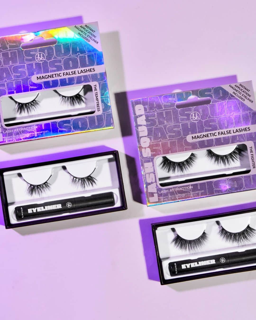 BH Cosmeticsのインスタグラム：「Deluxe magnetic lashes and liner for an instant upgrade to any eye look​ - no adhesive needed! 🧲🤩 Leave a 💗 in the comments if you're adding our Lash Attraction - Magnetic Lash Kits to your cart 👇🛒⁣⁣ ⁣⁣ ​👀 Lightweight, comfortable falsies⁣⁣ ​👀 Long-wearing, non-smudging magnetic eyeliner for seamless application⁣⁣ ⁣⁣ Available in 2 varieties:​⁣⁣ ✨ The Temptress: Straight, slightly tapered fibers in a half lash style for a natural effect​⁣⁣ ✨ The Fighter: Wispy fibers for a voluminous cat eye effect⁣⁣ ⁣⁣ #bhlashes #bhcosmetics」