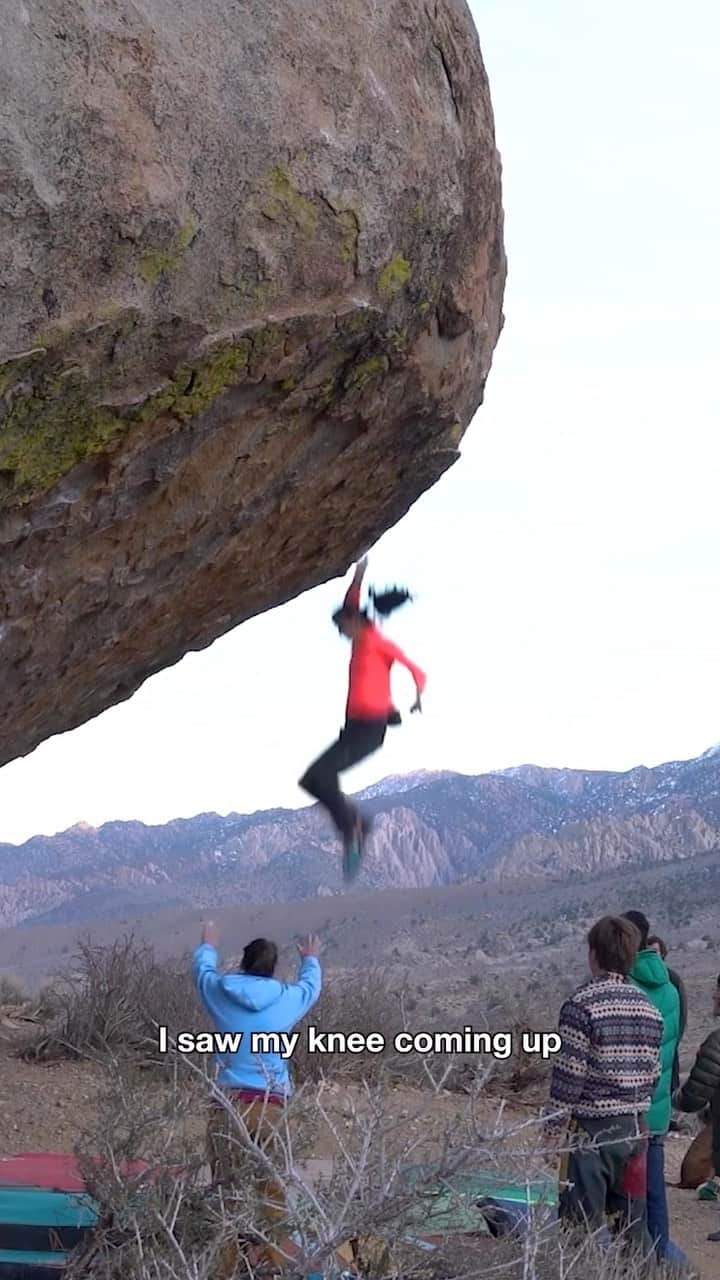 ニーナ・ウィリアムズのインスタグラム：「“I remember everything happening in slow motion…”  Master of the highball @sheneenagins shares her wisdom on punting + self-preservation while working a project on the Buttermilk’s iconic Grandpa Peabody boulder. Nina takes some scary falls before pulling the lip move and dancing up the spicy slab finish to get the FFA of Evilution Direct (V11) - a variation of the original line (V12/13 R) established by @jasonkehl_cryptochild. Watch the full story in ‘The High Road’ from RR14 - one of our Top 10 Most-Watched Films on RR Unlimited. Now available as a rental, or free for subscribers.」