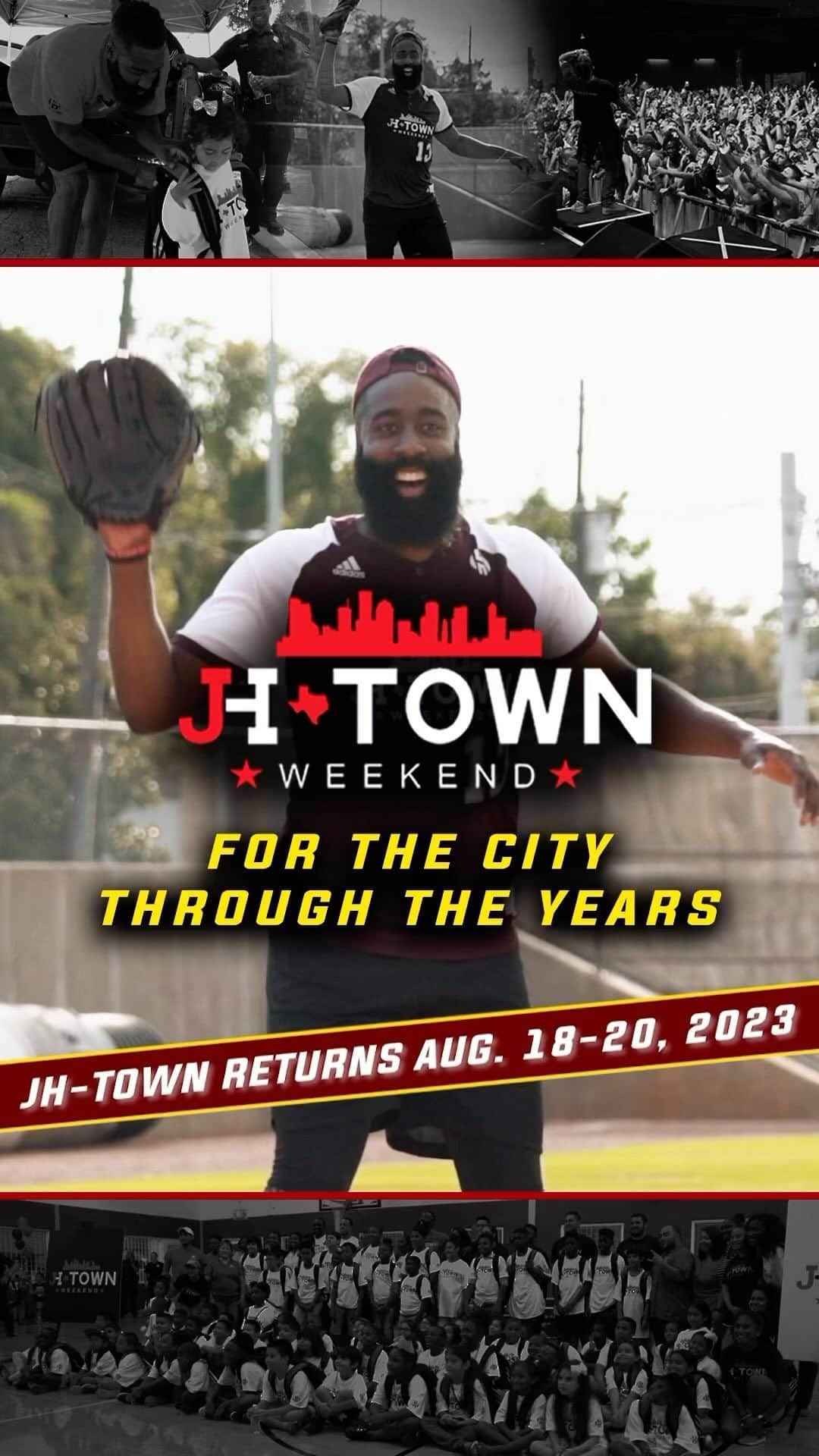 ジェームス・ハーデンのインスタグラム：「Once again for the city!! The 6th Annual JH-Town Charity Weekend August 18-20th in partnership with @jhardenwines @alifehospitalitygroup  • This year….meals will be provided for 360,000 food insecure families • 500 backpacks will be donated for elementary, middle and high school youth • 13 academic scholarships will be awarded • Stay tuned for event details!! . . #jhtownweekend #community #houston」