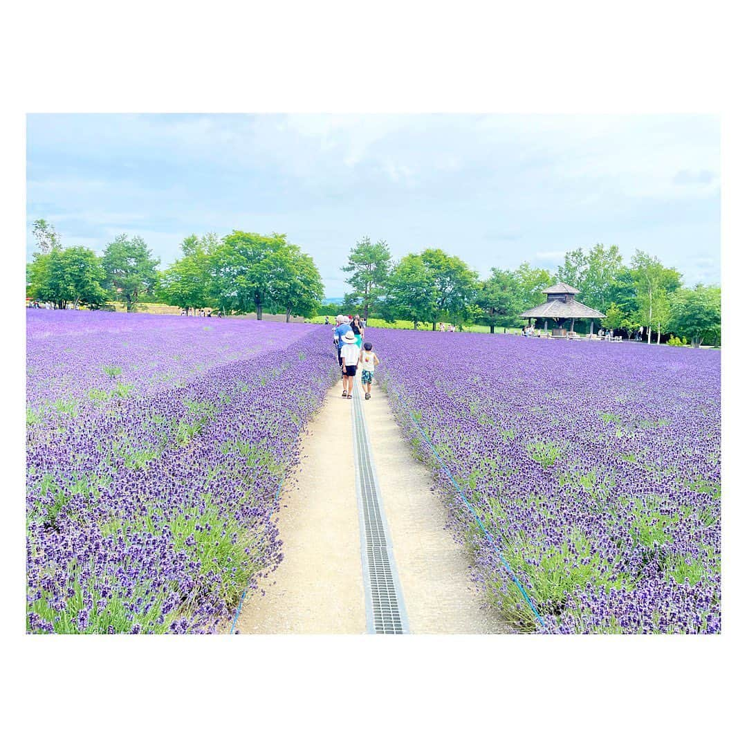 三倉佳奈のインスタグラム：「夏休み、家族で北海道旅行に行きました✈️  子どもたち念願の北海道...✨ 初めてなので北海道らしいことをと、みんなで意見を出し合って、富良野のラベンダー畑、ジンギスカン、夕張メロン、熱気球体験やラフティングなどやりたいことをギューっと！  移動も多かったけど、それも北海道らしくて。 真っ直ぐ続く道が息子のお気に入りでした。 娘はラフティングが楽しかったようです♪  帰る日には「えーーあと1週間いたい！」とブーブー言ってました😂  美味しい物と広大な景色に癒されて、 夏の特別な思い出になりました☺︎  #夏休み #北海道旅行 #宿題しっかり残ってるので頑張ってもらいますー笑」