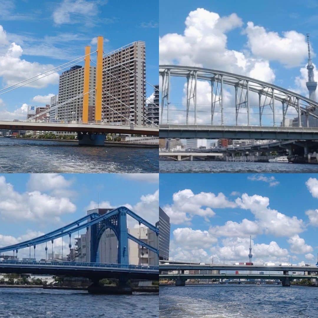 いかりさとみさんのインスタグラム写真 - (いかりさとみInstagram)「船で隅田川にかかる橋を見上げてきました！  帰って撮った写真を見返すと橋だらけで思わず苦笑いしてしまいました！  夏の暑い日に友人と、都会の喧騒を忘れるようなことしよう、と企画した隅田川クルーズ。初めてのクルーズだった友人にも、東京に住んでいる私にも同じように新しい発見があって楽しめました♪ 　 　 　 #隅田川クルーズ#橋 #浅草 #プチ船旅 #rivercruise #bridge #river #asakusa #tokyo」8月12日 19時44分 - satomi_ikari