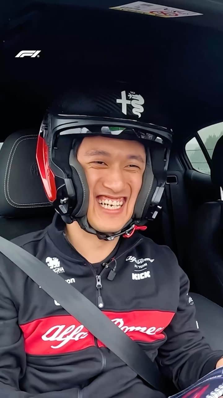 F1のインスタグラム：「Someone please check @zhouguanyu24 is okay after our Start Stop Challenge 🤣😷  Watch the full challenge on F1’s YouTube channel! 💫  #F1 #Formula1 @valtteribottas @alfaromeostake」