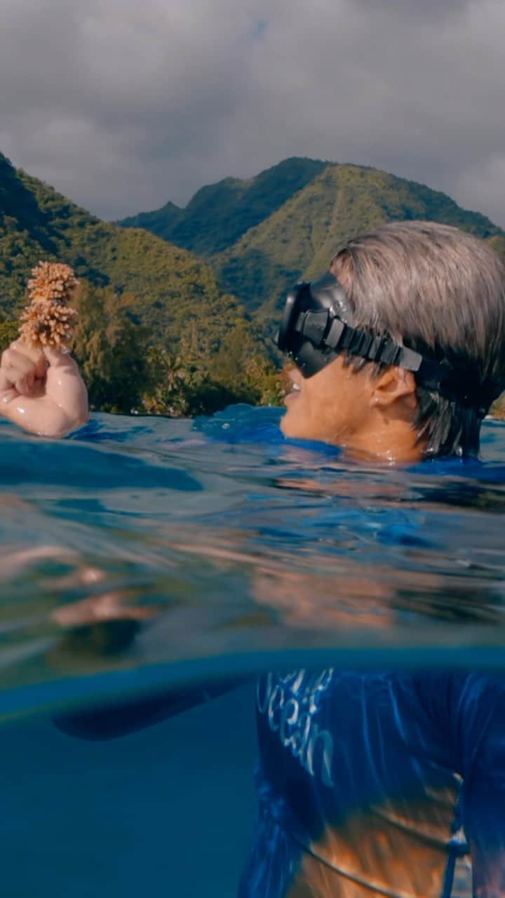 五十嵐カノアのインスタグラム：「spent yesterday afternoon with the @coralgardeners team restoring coral right near teahupoo! so thankful for the work they do and can’t wait to see our corals growing over the next few years. @shiseido @wsloneocean」