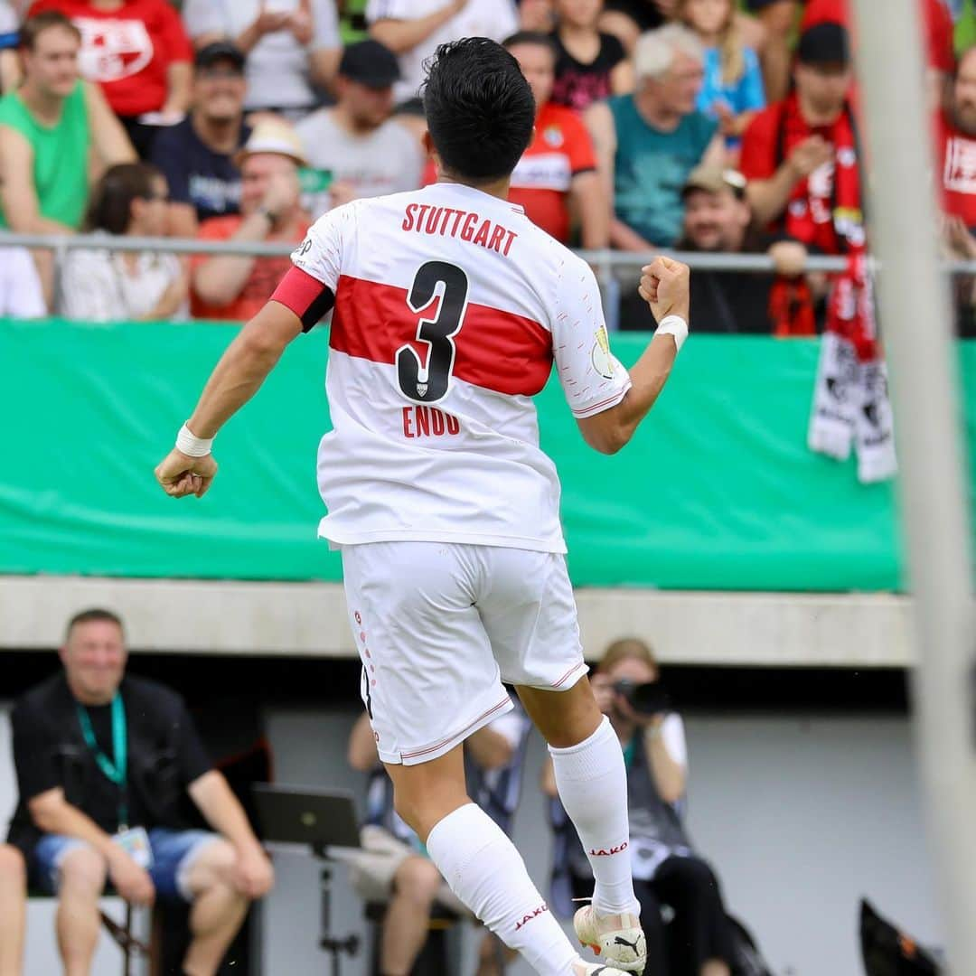 遠藤航のインスタグラム：「Next round ✅⚪️🔴 . #pokal #win #nextround #football  #vfb #stuttgart #⚽️ #goal  . #ポカール #勝利 #遠藤航」