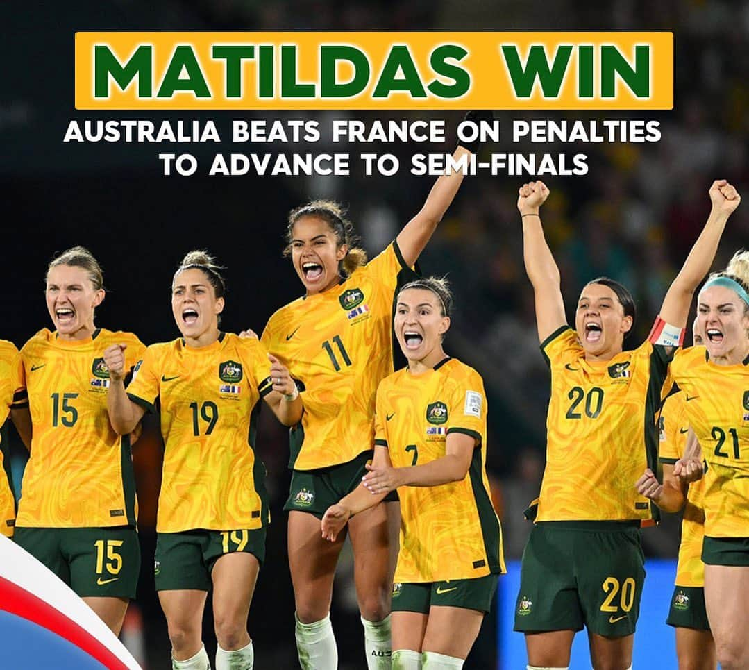 グレグ・ノーマンのインスタグラム：「Go Girls!! Epic Aussie victory 🇦🇺 full of grit physicality and belief over France as @matildas advance to the semifinals for the first time ever after a thrilling match. Will Australia meet Sweden in the finals @hansvestberg?」