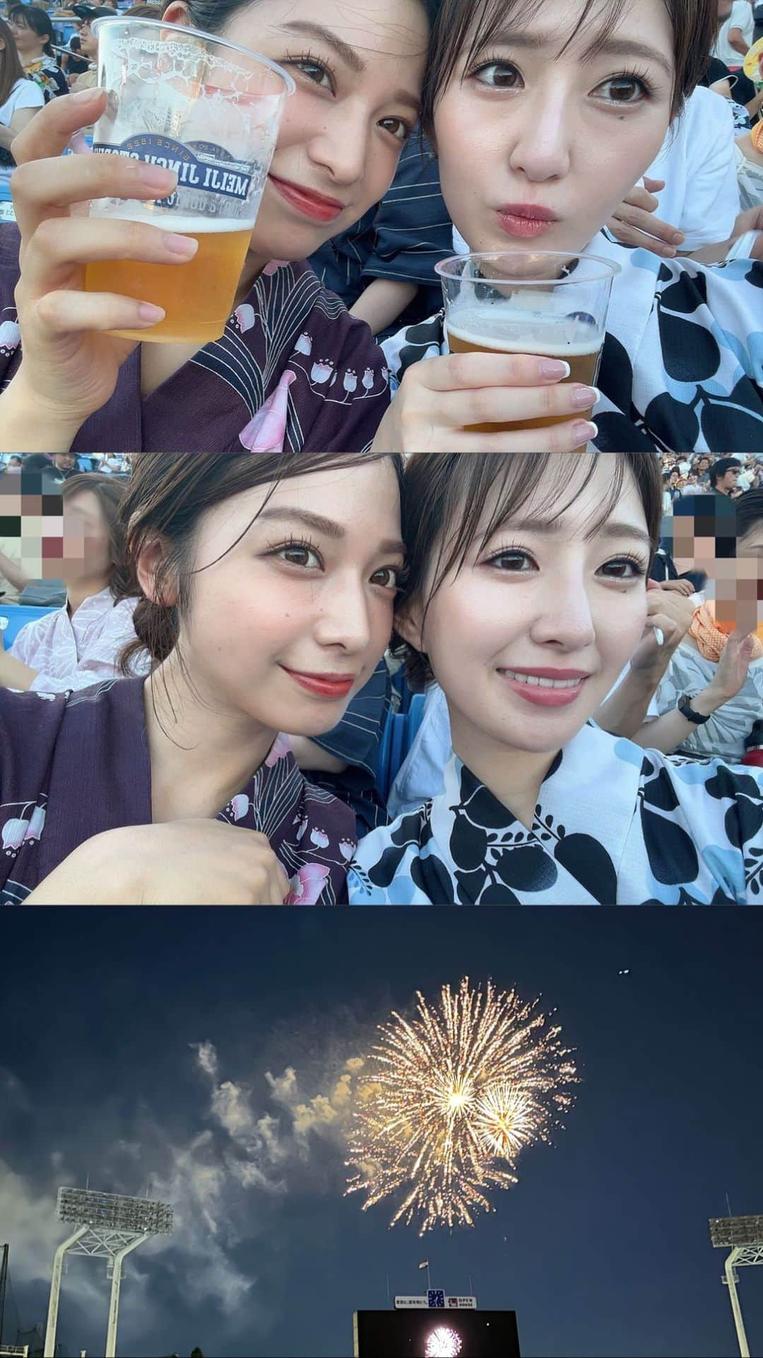 山口清香のインスタグラム：「あやぴと神宮花火🎇 やっと夏感じられた！  #神宮花火 #神宮外苑 #明治神宮 #花火 #花火大会 #japan #fireworks #神宮球場 #imase」