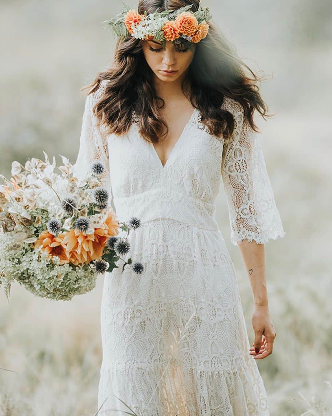 カイトアンドバタフライのインスタグラム：「S U M M M E R  S AL E   RENA DRESS $800  Creating timeless dresses with a vintage spirit🍃designed & made in California for the bohemian bride🍃visit our site or message us here!   #summersale #dresses #weddingday #laceweddinggown #sale #bohemianstyle #countrywedding #naturalbride #summerbride #madeinusa🇺🇸 #letsgetmarried #engaged #slowfashion」