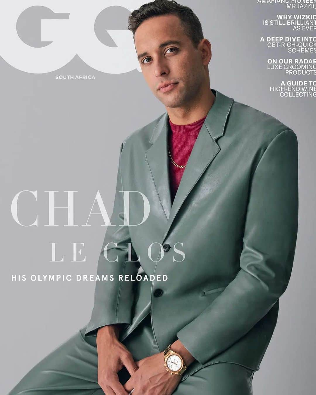 チャド・ルクロのインスタグラム：「Always a privilege to work with @gqsouthafrica on their Olympic issue. Thank you @Molifekumona and particularly the brilliant  Fashion Director @Lukediva_ & 📸Zander Opperman and all the crew. Thank you to @omega  #GQxWealthIssue #GQxChadLeClos」