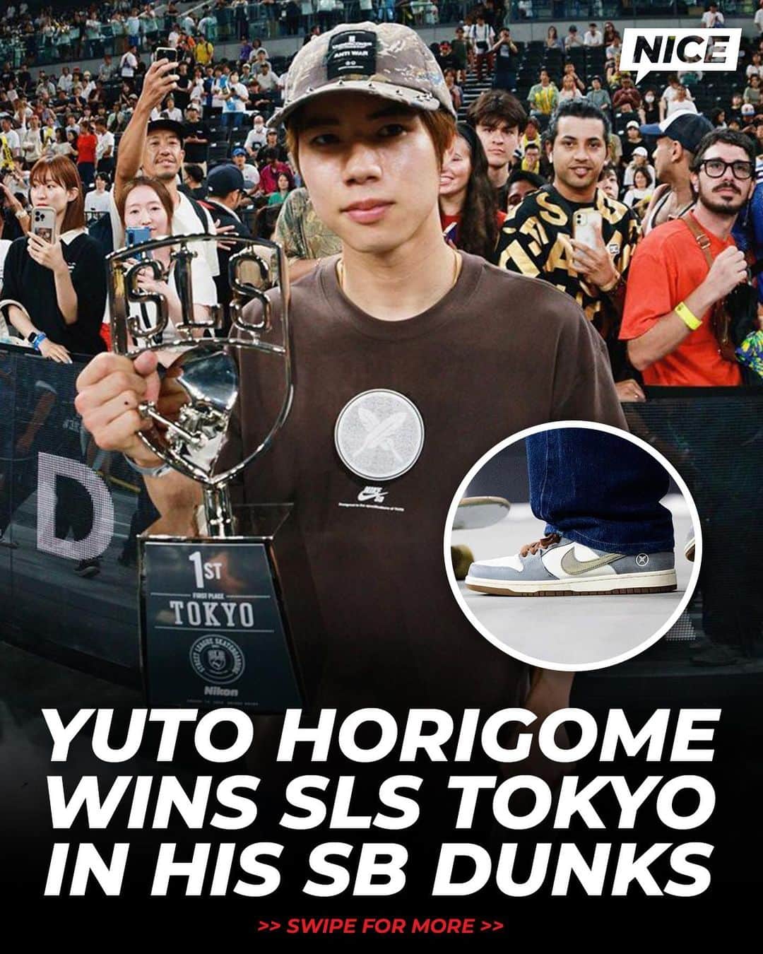 Nice Kicksさんのインスタグラム写真 - (Nice KicksInstagram)「@yutohorigome landed the “Yutornado” (third slide) in the final round with his new Nike SB Dunk Low collab on-feet to win Japan’s first ever Street League Skateboarding event today 🏆🔥  “It’s the first SLS event to ever be held in Japan and I’m thrilled to be able to skate so well in front of my family and friends.” - @yutohorigome   The Yuto Horigome x Nike SB Dunk Low releases on August 16 for $130 🗓️ @nicedrops LINK IN BIO for more info 📲」8月13日 6時43分 - nicekicks